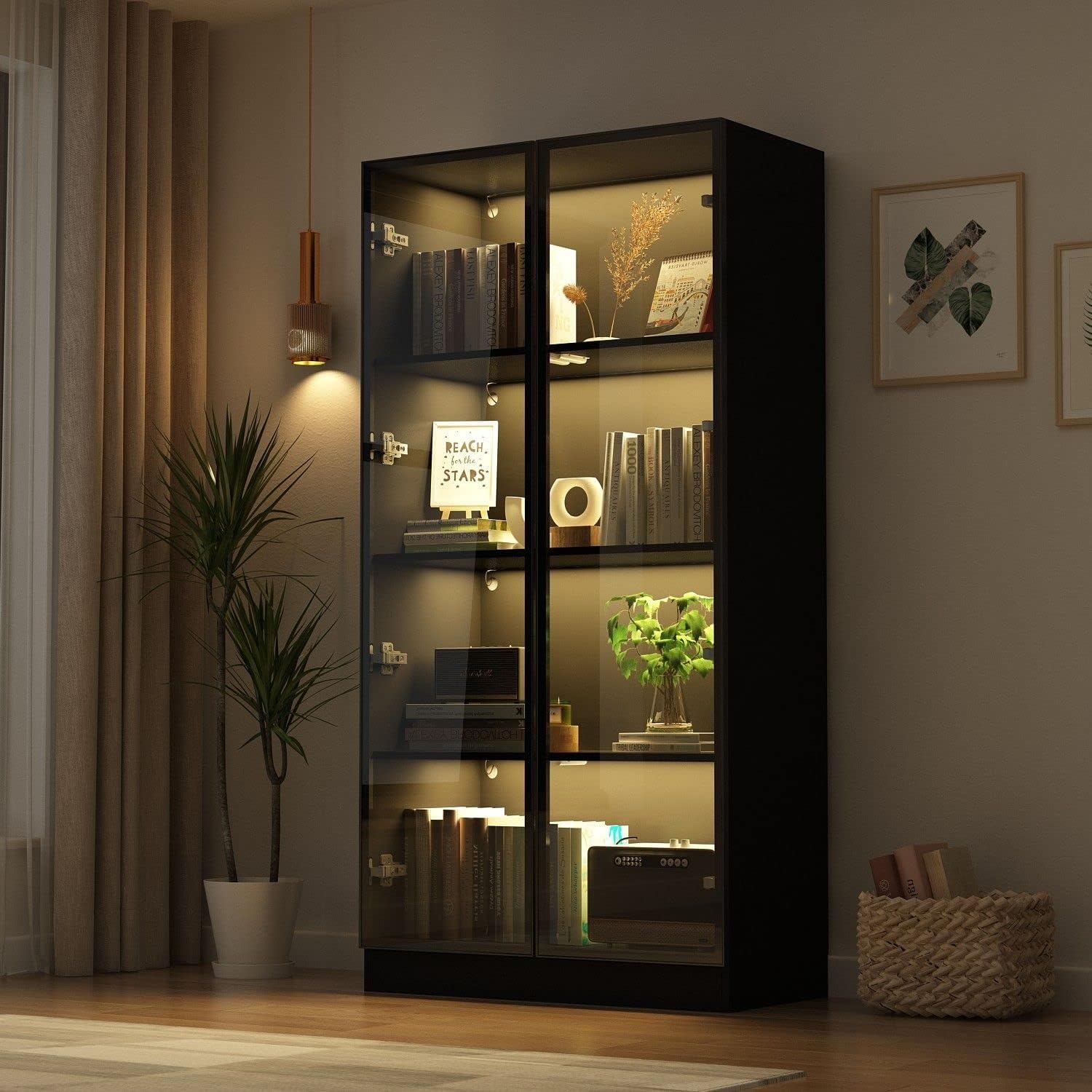 FAMAPY Display Cabinet with Glass Doors and Lights, Algeria | Ubuy